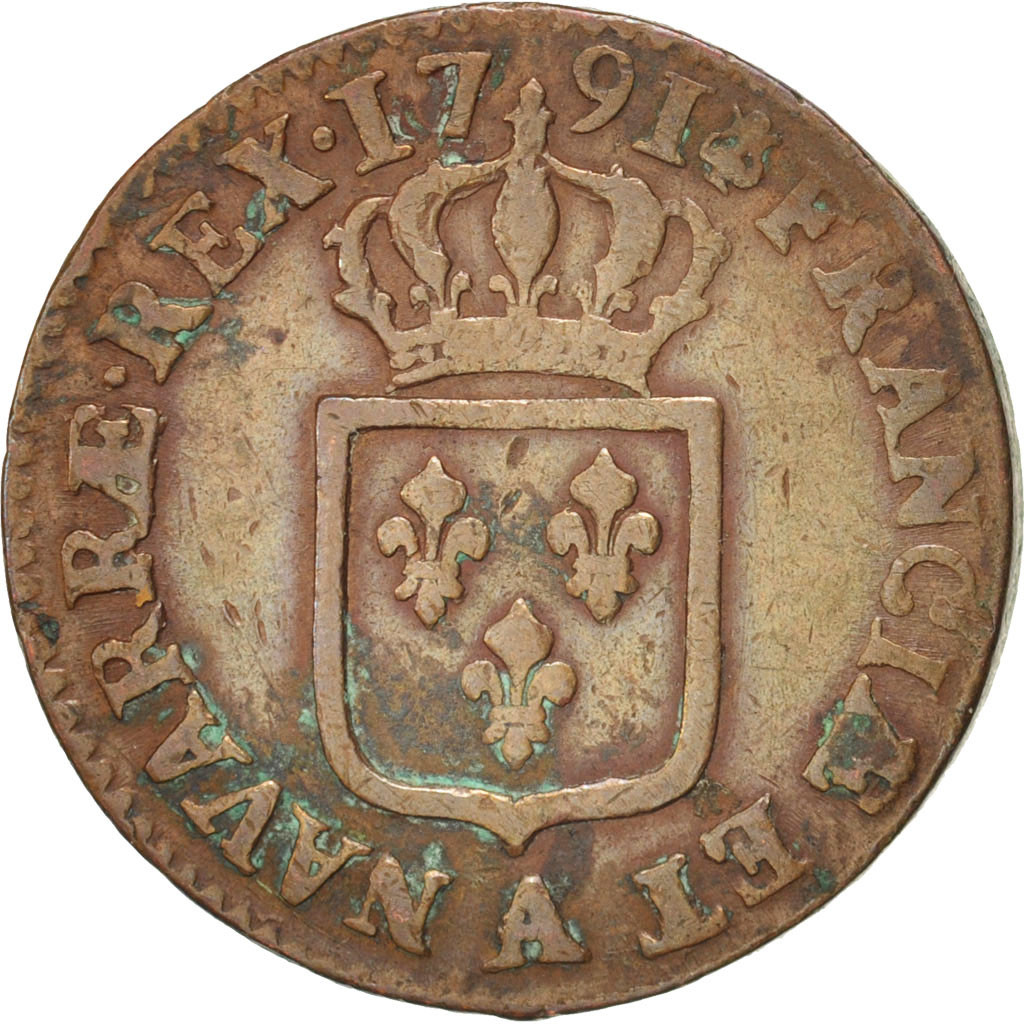 #14731 FRANCE, Sol ou sou, Sol, 1791, Paris, KM:578.1, TTB, Copper