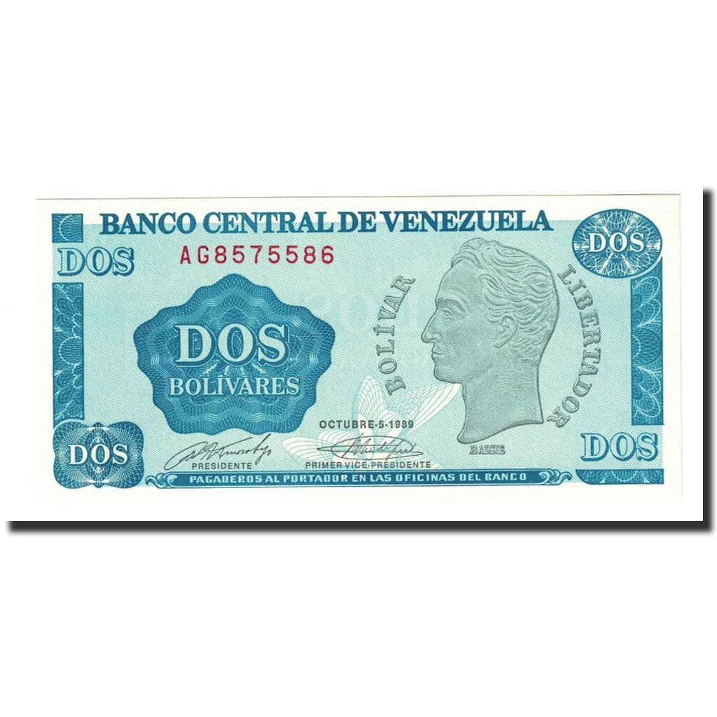 Prefix A VENEZUELA 5 BOLIVARES 1989 P-70b UNC