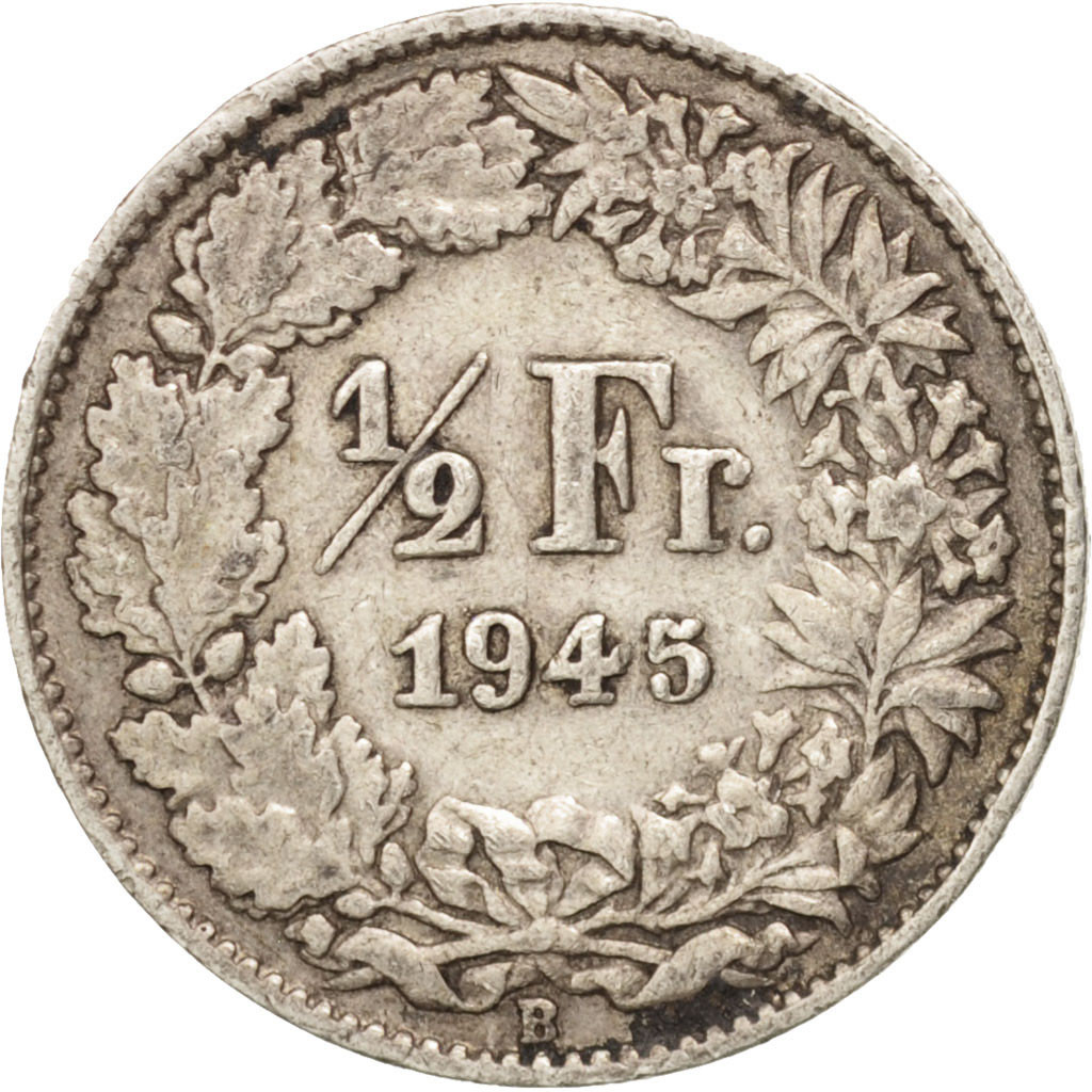 #409106 Suisse, 1/2 Franc, 1945, Bern, TTB, Argent, KM23  TTB, 1/2