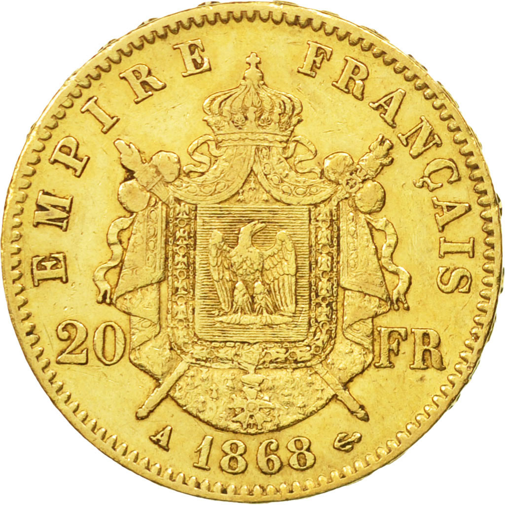 #452006 France, Napoleon III, 20 Francs, 1868, Paris, EF(40-45), Gold