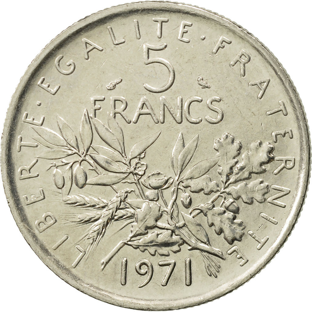 #452297 France, Semeuse, 5 Francs, 1971, Paris, SUP, CopperNickel, KM