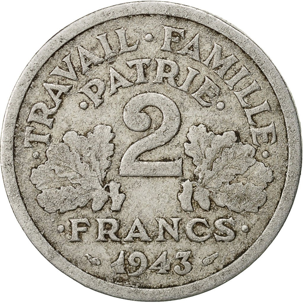 #522714 France, Bazor, 2 Francs, 1943, Paris, TB, Aluminium, KM904.1