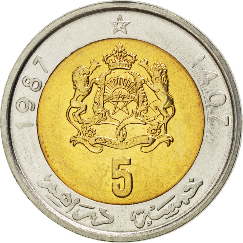 88478 Maroc, 5 Dirhams 1987, KM Y82 SPL, 5 Dirhams, De 5 à 15 Euros, Bimétallique, 1987
