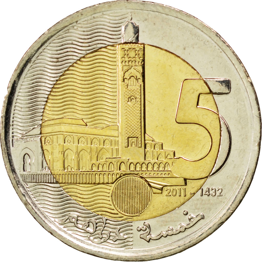 88848 Maroc, 5 Dirhams 2011, KM Y140 SPL, 5 Dirhams, De 5 à 15 Euros, Bimétallique, 2011