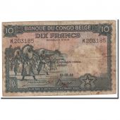 Belgian Congo, 10 Francs, 1944, KM:14d, 1944-06-10, VF(20-25)