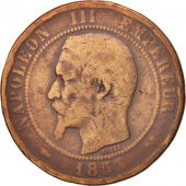 France, Napoleon III, 10 Centimes, 1853, Rouen, F(12-15), Bronze, KM 771.2
