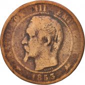 France, Napoleon III, 10 Centimes, 1853, Lyon, B, Bronze, KM:771.4, Gadoury 248