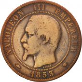 France, Napoleon III, 10 Centimes, 1853, Marseille, B+,Bronze,KM771.6,Gadoury248