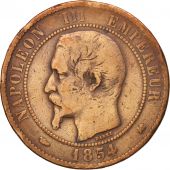 France, Napoleon III, 10 Centimes, 1854, Bordeaux, F(12-15), Bronze, KM 771.5