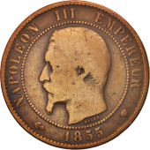 France, Napoleon III, 10 Centimes, 1855, Marseille, B,Bronze,KM 771.6,Gadoury248