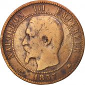 France, Napoleon III, 10 Centimes, 1857, Strasbourg, F(12-15), Bronze, KM 771.3