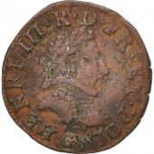 France, Double Tournois, 1586, Poitiers, VF(20-25), Copper, Sombart:4080