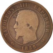 France, Napoleon III, 10 Centimes, 1855, Rouen, B+, Bronze, KM 771.2,Gadoury 248