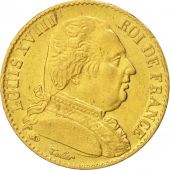 France, Louis XVIII, 20 Francs, 1815, Paris, AU(55-58), Gold,KM706.1,Gadoury1026