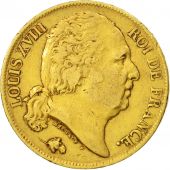 France, Louis XVIII, 20 Francs, 1820, Perpignan, TB+, Or, KM:712.7, Gadoury 1028