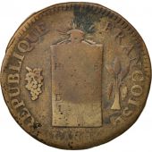 France, 2 sols aux balances dat, 1793, Limoges, B+, Bronze, KM:621.7,Gadoury 31