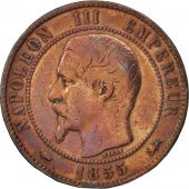 France, Napolon III, 10 Centimes, 1855, Lyon, B+, Bronze, KM 771.4,Gadoury248