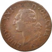 France, Louis XVI, Sol ou sou, Sol, 1791, Lille, VF(30-35), Copper, KM:578.16