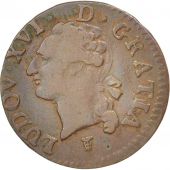 France, Louis XVI, Liard, Liard, 1791, Bordeaux, VF(20-25), Copper, KM:585.8