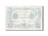 France, 5 Francs, 5 F 1912-1917 Bleu, 1915, KM:70, 1915-12-15, EF(40-45),...