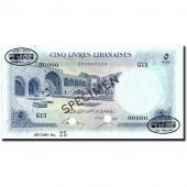 Banknote, Lebanon, 5 Livres, 1952-1964, Specimen TDLR, KM:56s1, UNC(65-70)