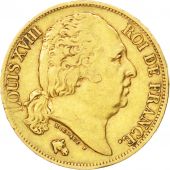 Louis XVIII, Second Gouvernement Royal, 20 Francs or buste nu 1824 Paris, KM 712.1
