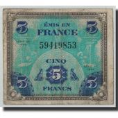 France, 5 Francs Drapeau, 1944, KM:115a, Fayette:VF17.1, B+
