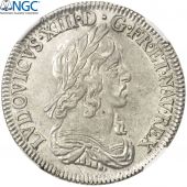 Louis XIII, Quart d'cu d'argent, 2me poinon, 1643 Paris (rose), NGC (UNC Details)