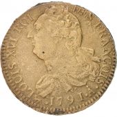 FRANCE, 2 sols franois, 2 Sols, 1791, Paris, KM:603.1, AU(50-53), Bronze