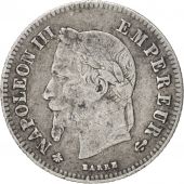 France, Napoleon III, 20 Centimes, 1864, Paris, VF(30-35), Silver, KM:805.1