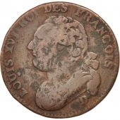 France, 12 deniers franois, 12 Deniers, 1791, Lyon, VF(20-25), Bronze