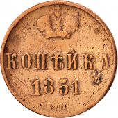 Russia, Nicholas I, Kopek, 1851, Ekaterinbourg, VF(20-25), Copper, KM:149.1