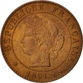 France, Crs, Centime, 1891, Paris, AU(55-58), Bronze, KM:826.1, Gadoury:88