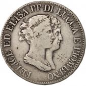 tats italiens, LUCCA, Felix and Elisa, 5 Franchi, 1807, Firenze, TB+, Argent