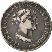 tats italiens, LUCCA, Felix and Elisa, 5 Franchi, 1807, Firenze, TB+, Argent