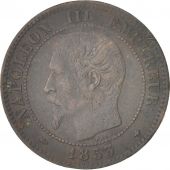 FRANCE, Napolon III, 2 Centimes, 1853, Strasbourg, KM #776.3, F(12-15), Bronze,