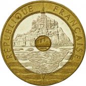 France, Mont Saint Michel, 20 Francs, 1992, Paris, AU(50-53), Tri-Metallic