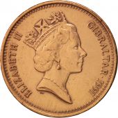 Gibraltar, Elizabeth II, 2 Pence, 1991, AU(50-53), Bronze, KM:21