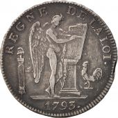 France, 6 Livres, 1793, Lyon, AU(50-53), Silver, Gadoury 58