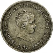 Espagne, Isabel II, 2 Rales, 1847, Seville, TTB+, Argent, KM:526.1