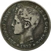 Spain, Alfonso XIII, Peseta, 1902, Valencia, VF(30-35), Silver, KM:706