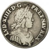 France, Louis XIV, 1/12 cu  la mche courte, 1644, TB, KM 140.1, Gad 111