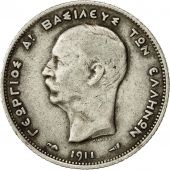 Greece, George I, Drachma, 1911, EF(40-45), Silver, KM:60