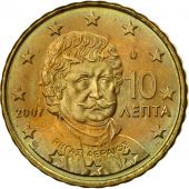 Grce, 10 Euro Cent, 2007, SPL, Laiton, KM:211