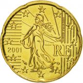 France, 20 Euro Cent, 2001, MS(65-70), Brass, KM:1286