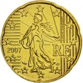 France, 20 Euro Cent, 2007, MS(65-70), Brass, KM:1411