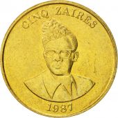 Zaire, 5 Zares, 1987, AU(55-58), Brass, KM:14