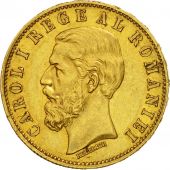 Romania, Carol I, 20 Lei, 1883, Bucarest, AU(50-53), Gold, KM:20