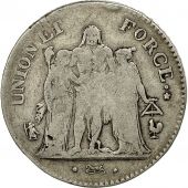 France, Union et Force, 5 Francs, 1798, Paris, F(12-15), Silver, KM:639.1