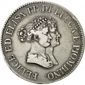 Monnaie, tats italiens, LUCCA, Felix and Elisa, 5 Franchi, 1805, TB+, Argent